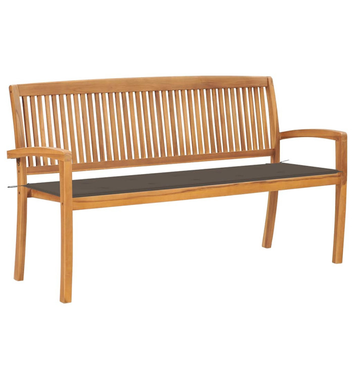 Banc de jardin empilable et coussin 159 cm Bois de teck massif | Mobilier & Déco