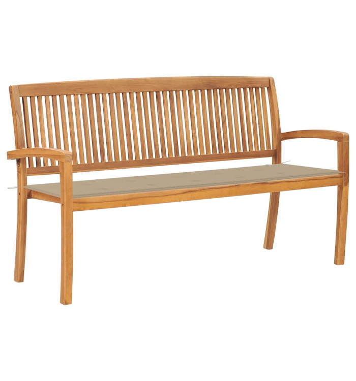 Banc de jardin empilable et coussin 159 cm Bois de teck massif | Mobilier & Déco
