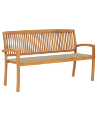 Banc de jardin empilable et coussin 159 cm Bois de teck massif | Mobilier & Déco
