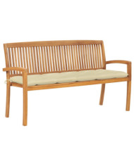 Banc de jardin empilable et coussin 159 cm Bois de teck massif | Mobilier & Déco