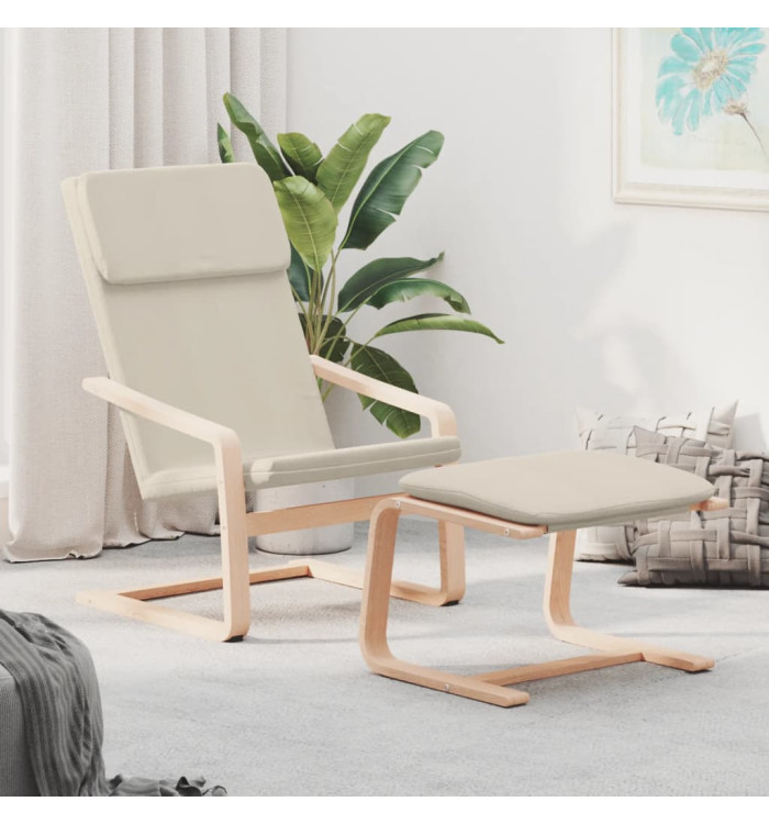 Chaise de relaxation avec repose-pied Crème Tissu | Mobilier & Déco