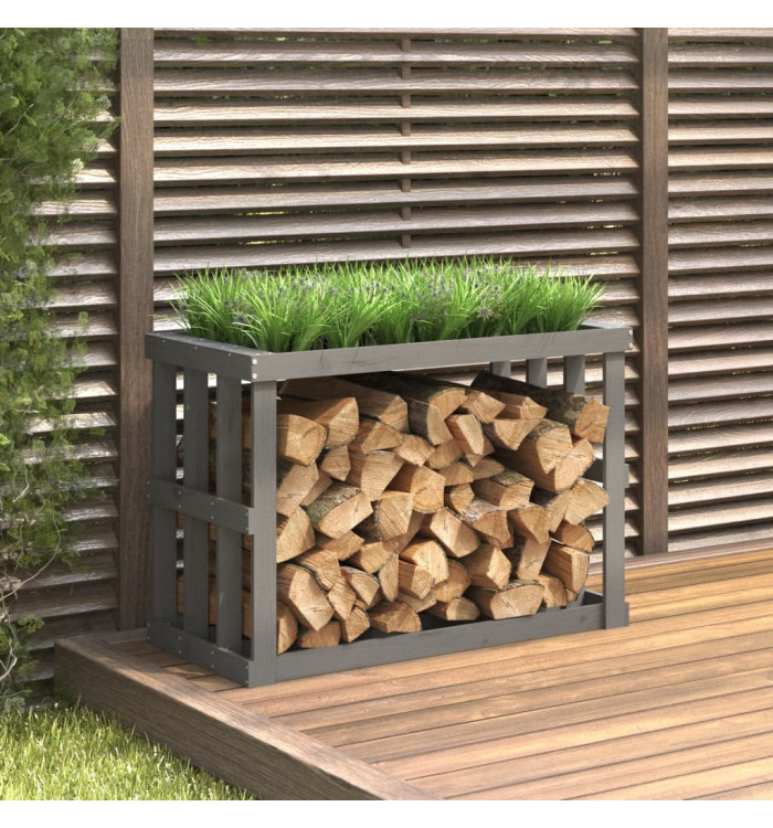 Porte-bûches d’extérieur Gris 108x52x74 cm Bois massif de pin | Mobilier & Déco