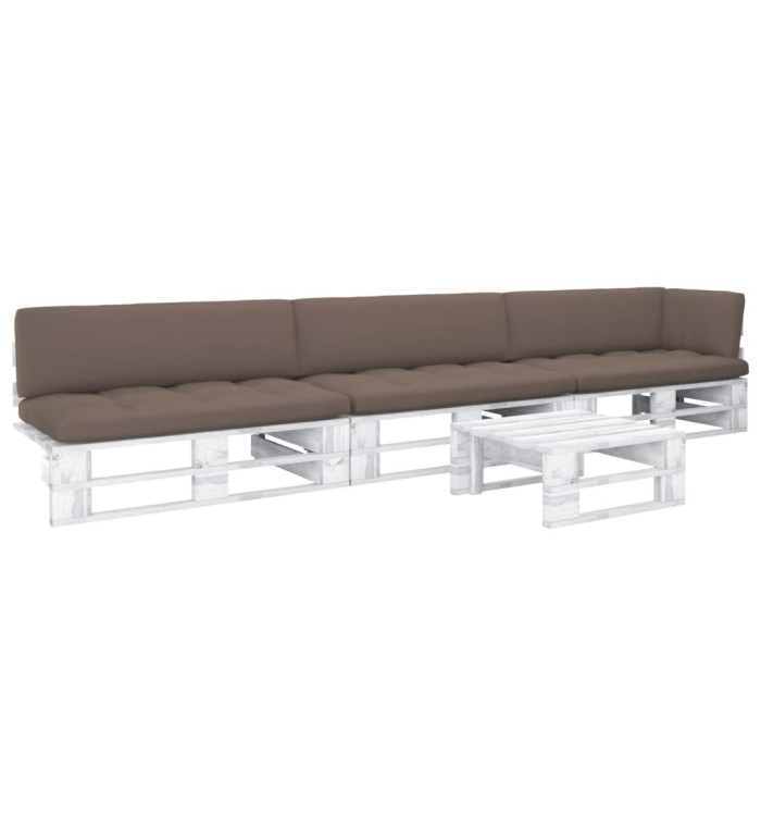 Salon de jardin palette 4 pcs et coussins Pin imprégné de blanc | Mobilier & Déco