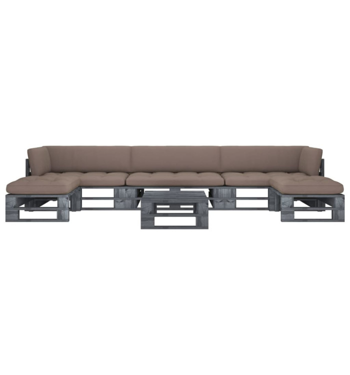 Salon de jardin palette 6pcs avec coussins Pin imprégné de gris | Mobilier & Déco