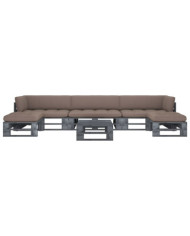 Salon de jardin palette 6pcs avec coussins Pin imprégné de gris | Mobilier & Déco