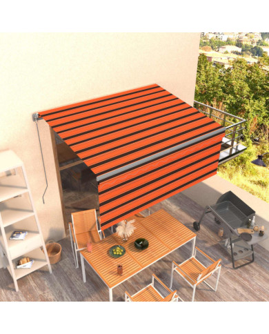 Auvent rétractable manuel avec store 3x2,5 m Orange et marron | Mobilier & Déco
