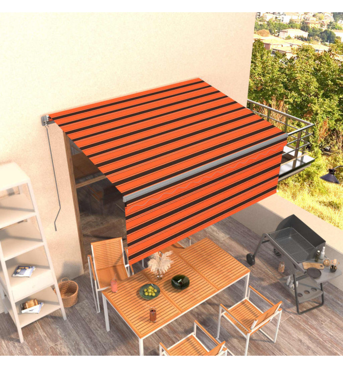 Auvent rétractable manuel avec store 3x2,5 m Orange et marron | Mobilier & Déco