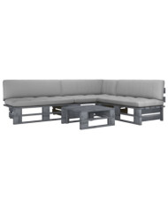 Salon de jardin palette 4pcs avec coussins Pin imprégné de gris | Mobilier & Déco