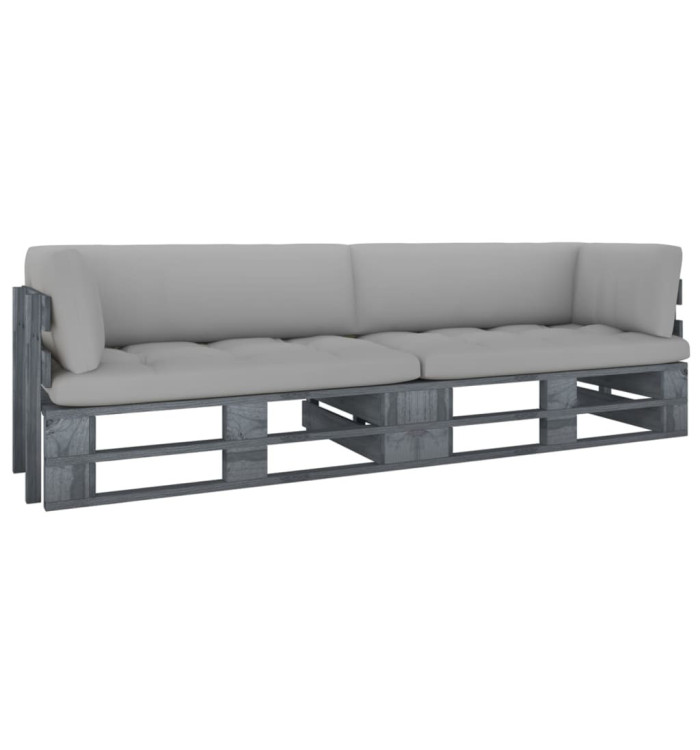 Canapé palette 2 places avec coussins Pin imprégné de gris | Mobilier & Déco