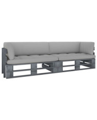 Canapé palette 2 places avec coussins Pin imprégné de gris | Mobilier & Déco