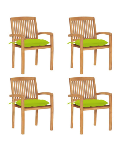 Chaises de jardin empilables avec coussins lot de 4 Teck solide | Mobilier & Déco