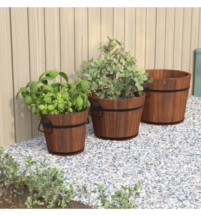 Ensemble de jardinière godet 3 pcs bois massif de sapin | Mobilier & Déco