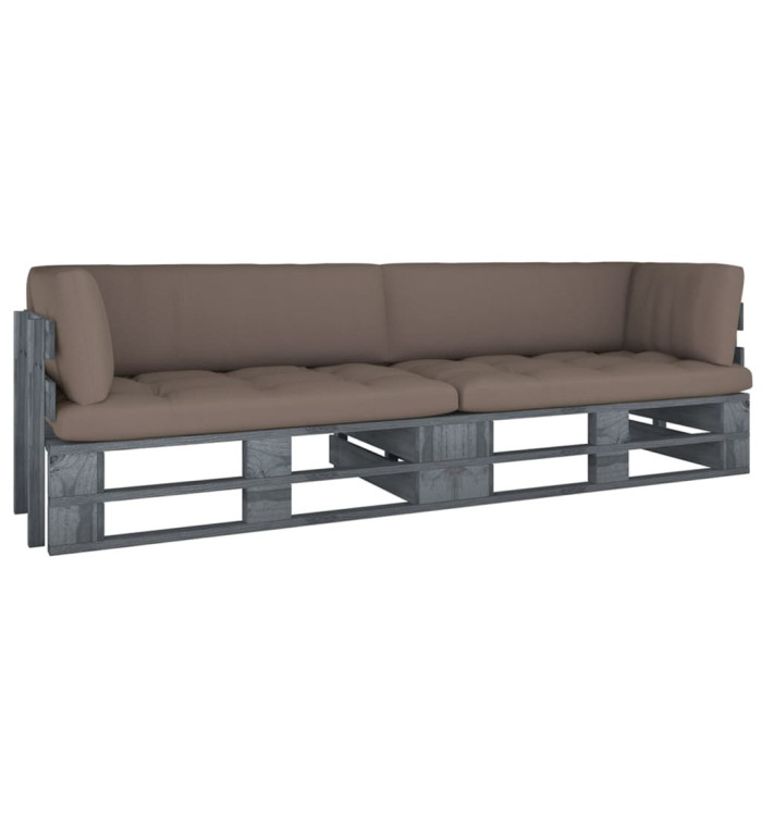 Canapé palette 2 places avec coussins Pin imprégné de gris | Mobilier & Déco