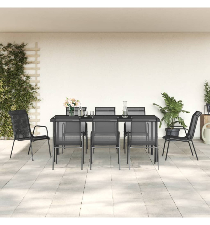 Ensemble à manger de jardin 9 pcs noir textilène et acier | Mobilier & Déco