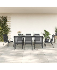 Ensemble à manger de jardin 9 pcs noir textilène et acier | Mobilier & Déco