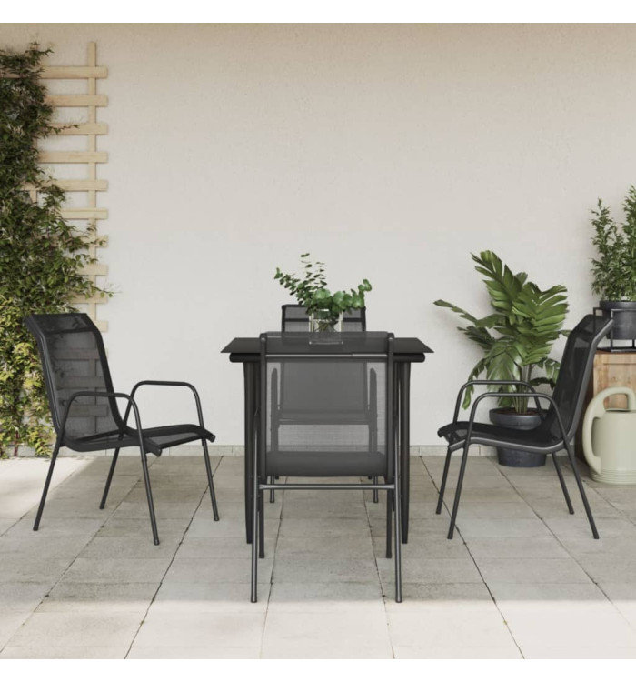 Ensemble à manger de jardin 5 pcs noir textilène et acier | Mobilier & Déco