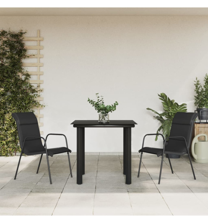 Ensemble à manger de jardin 3 pcs noir textilène et acier | Mobilier & Déco