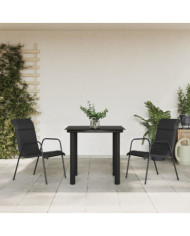Ensemble à manger de jardin 3 pcs noir textilène et acier | Mobilier & Déco