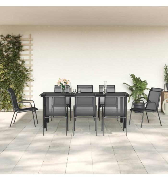 Ensemble à manger de jardin 9 pcs noir textilène et acier | Mobilier & Déco