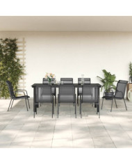 Ensemble à manger de jardin 9 pcs noir textilène et acier | Mobilier & Déco