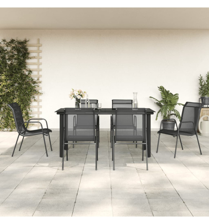 Ensemble à manger de jardin 7 pcs noir textilène et acier | Mobilier & Déco