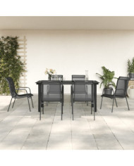 Ensemble à manger de jardin 7 pcs noir textilène et acier | Mobilier & Déco