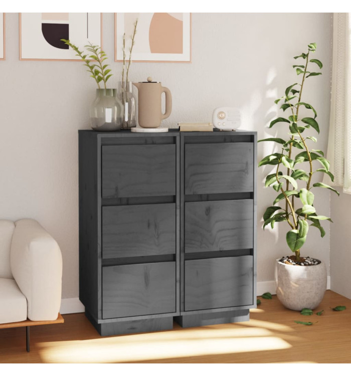 Buffets 2 pcs Gris 32x34x75 cm Bois massif de pin | Mobilier & Déco
