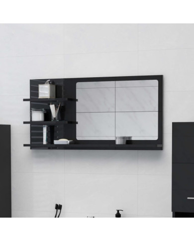 Miroir de salle de bain noir brillant bois d’ingénierie | Mobilier & Déco