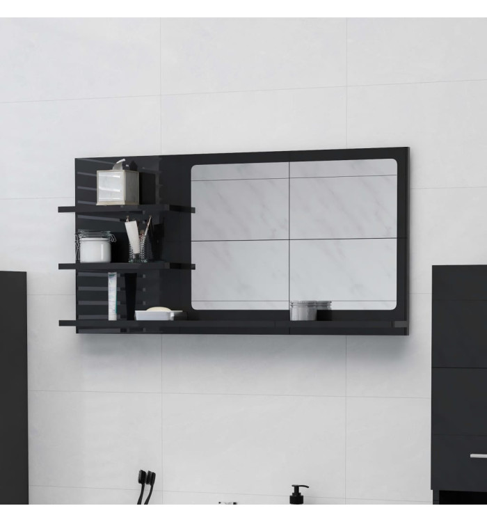 Miroir de salle de bain noir brillant bois d’ingénierie | Mobilier & Déco