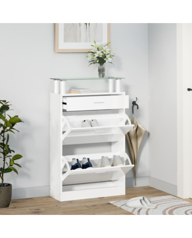 Armoire à chaussure Blanc brillant 63x24x104 cm Bois ingénierie | Mobilier & Déco
