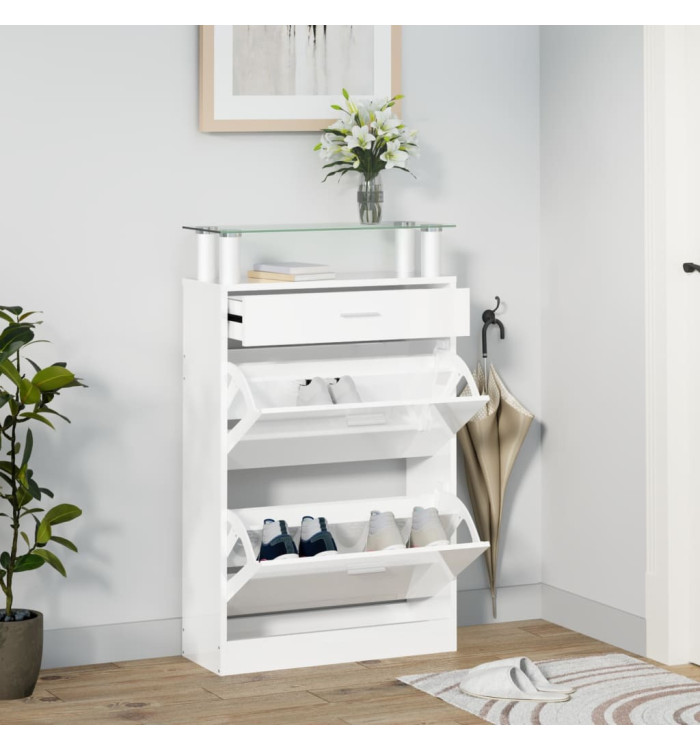Armoire à chaussure Blanc brillant 63x24x104 cm Bois ingénierie | Mobilier & Déco
