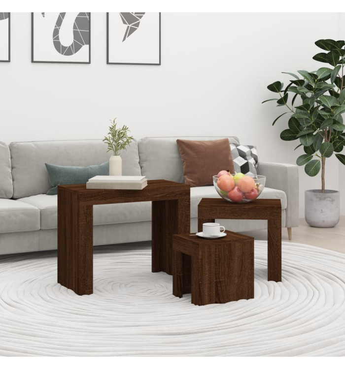 Tables basses gigognes 3 pcs chêne marron bois d'ingénierie | Mobilier & Déco