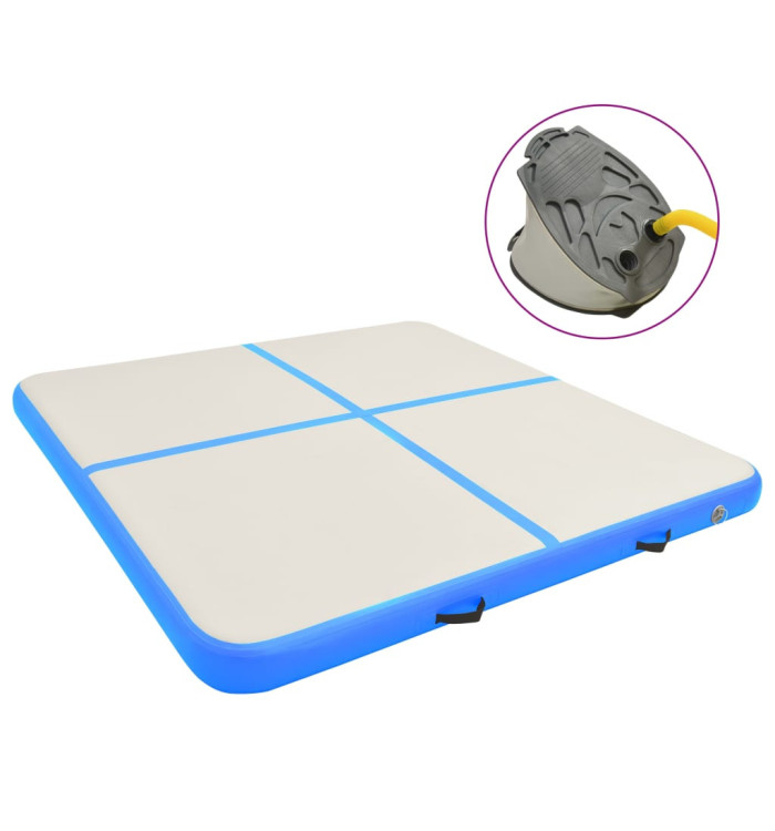 Tapis gonflable de gymnastique avec pompe 200x200x10cm PVC Bleu | Mobilier & Déco