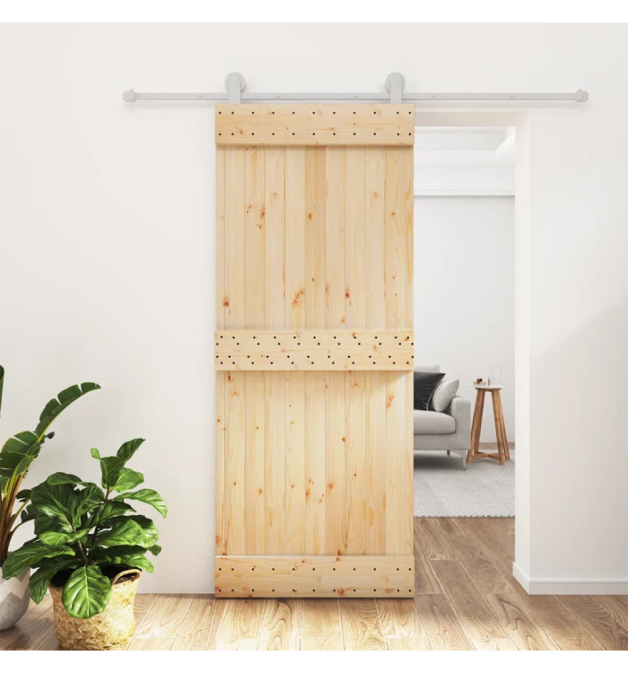Porte coulissante et kit de quincaillerie 85x210 cm pin massif | Mobilier & Déco