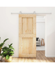 Porte coulissante et kit de quincaillerie 85x210 cm pin massif | Mobilier & Déco
