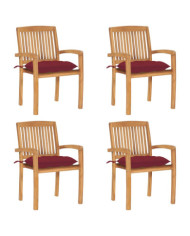 Chaises de jardin empilables avec coussins lot de 4 Teck solide | Mobilier & Déco