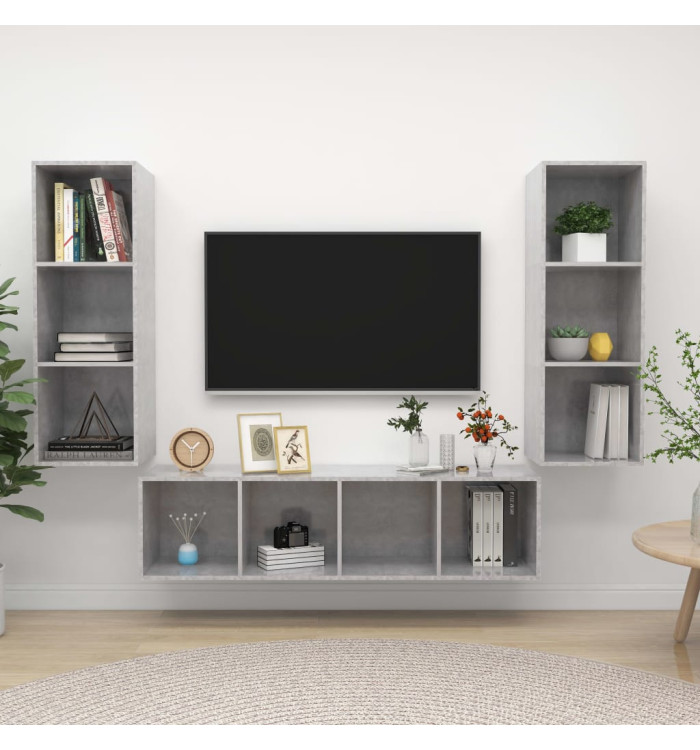Ensemble de meuble TV 3 pcs Gris béton Bois d'ingénierie | Mobilier & Déco