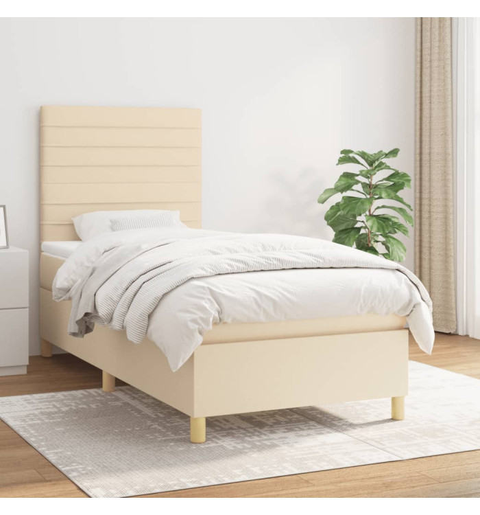 Sommier à lattes de lit et matelas Crème 90x190 cm Tissu | Mobilier & Déco