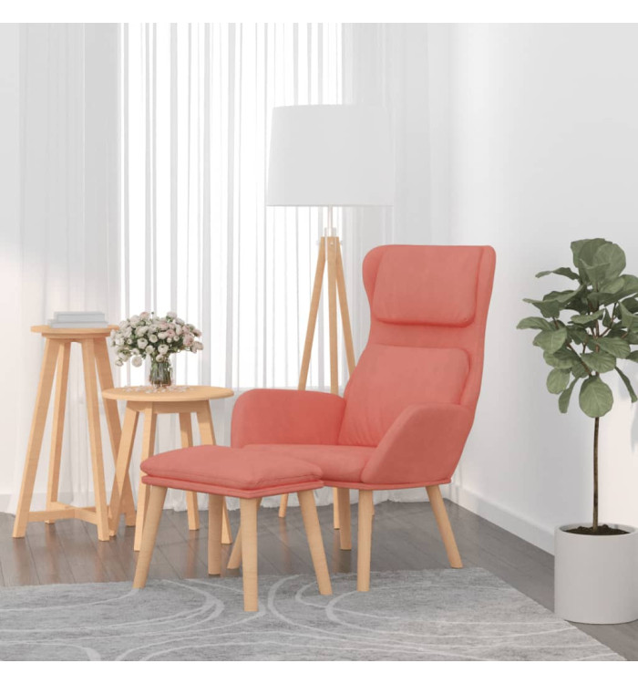 Chaise de relaxation avec tabouret Rose Velours | Mobilier & Déco
