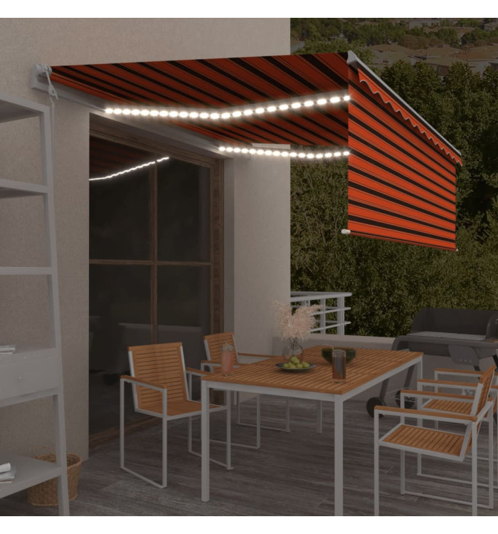 Auvent automatique store capteur de vent LED Orange et marron | Mobilier & Déco