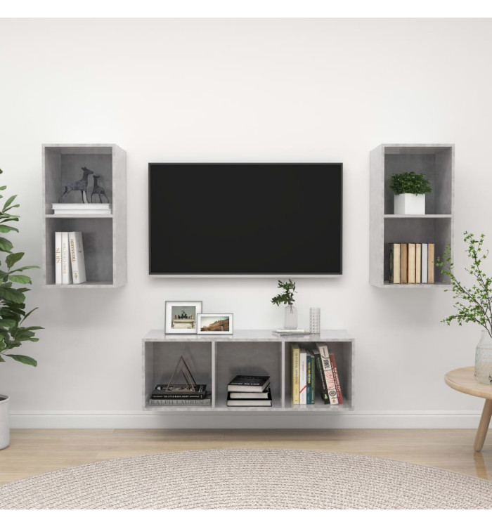 Ensemble de meuble TV 3 pcs Gris béton Bois d'ingénierie | Mobilier & Déco