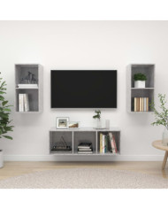 Ensemble de meuble TV 3 pcs Gris béton Bois d'ingénierie | Mobilier & Déco