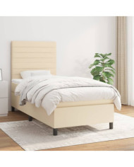Sommier à lattes de lit avec matelas Crème 90x200 cm Tissu | Mobilier & Déco