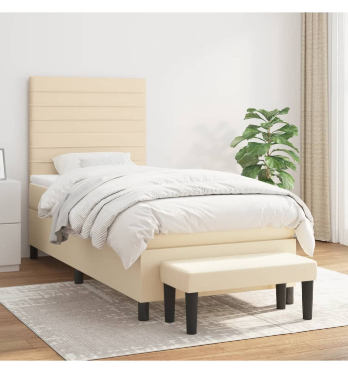 Sommier à lattes de lit et matelas Crème 90x190 cm Tissu | Mobilier & Déco