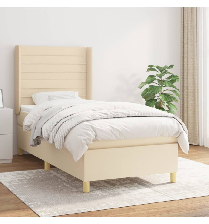 Sommier à lattes de lit et matelas Crème 90x190 cm Tissu | Mobilier & Déco