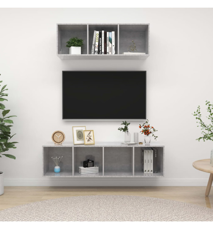 Ensemble de meuble TV 2 pcs Gris béton Bois d'ingénierie | Mobilier & Déco