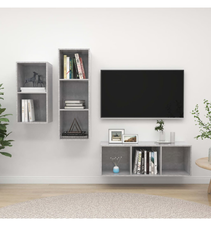 Ensemble de meuble TV 3 pcs Gris béton Bois d'ingénierie | Mobilier & Déco