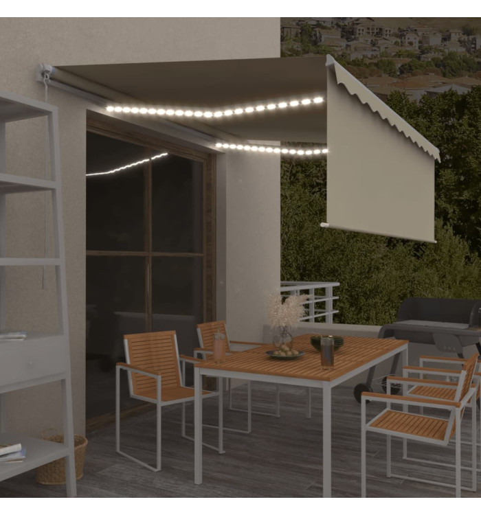 Auvent manuel rétractable avec store et LED 4x3 m Crème | Mobilier & Déco