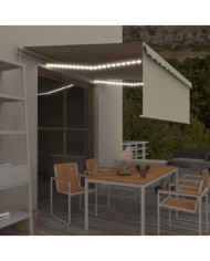Auvent manuel rétractable avec store et LED 4x3 m Crème | Mobilier & Déco