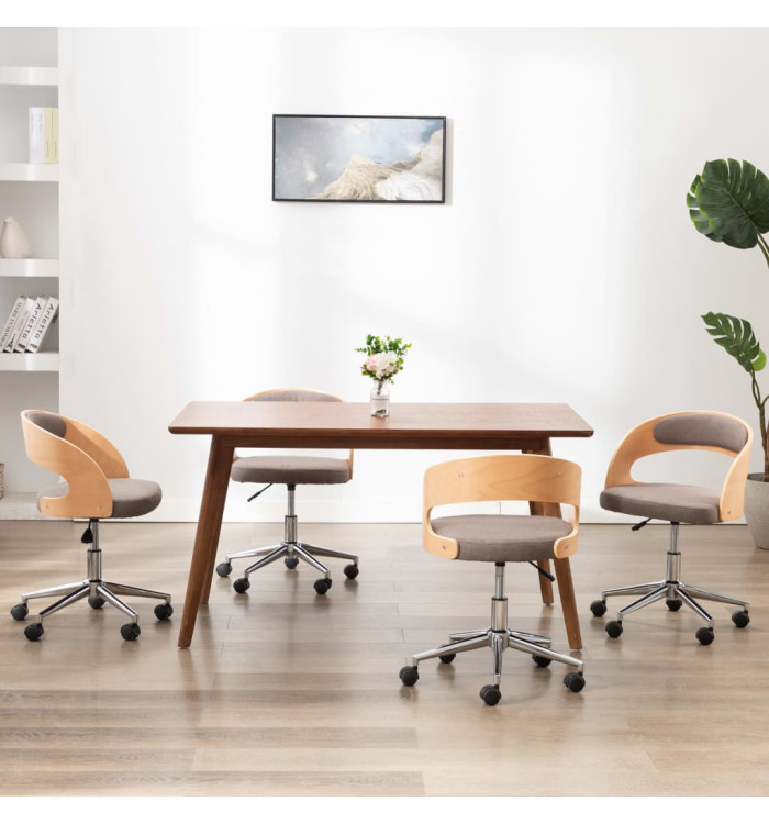 Chaises pivotantes à manger lot de 4 taupe bois courbé et tissu | Mobilier & Déco
